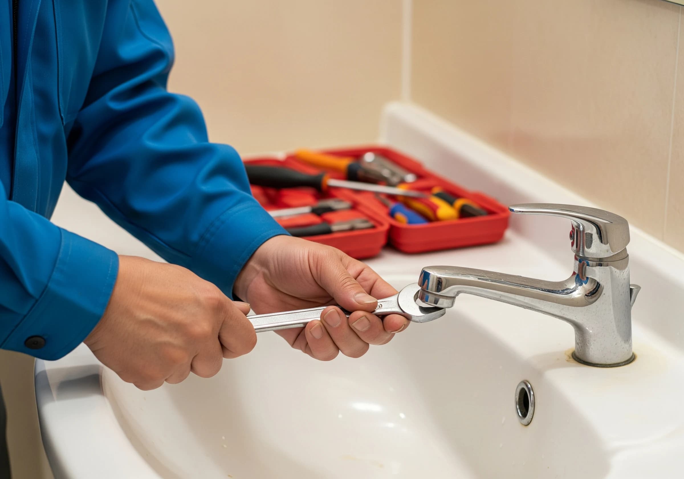 水回り設備の不具合を修繕する職人の手元